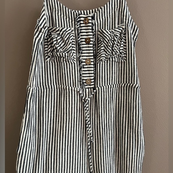 Ellor Jumpsuit Romper Pant White Black Stripe  Side Buttons Drawstring Sz XS - Picture 3 of 16